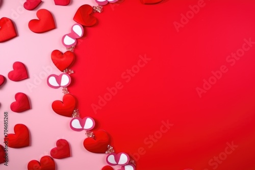 Valentine's day background with red hearts on a red background. AI generated © Carlos Dominique