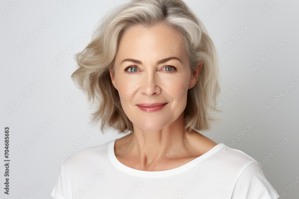 Portrait of a middle-aged woman with blond hair and green eyes Portrait of a middle-aged woman with blond hair and green eyes