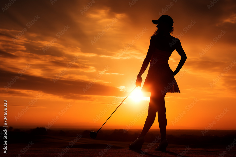 Silhouette of a woman playing golf