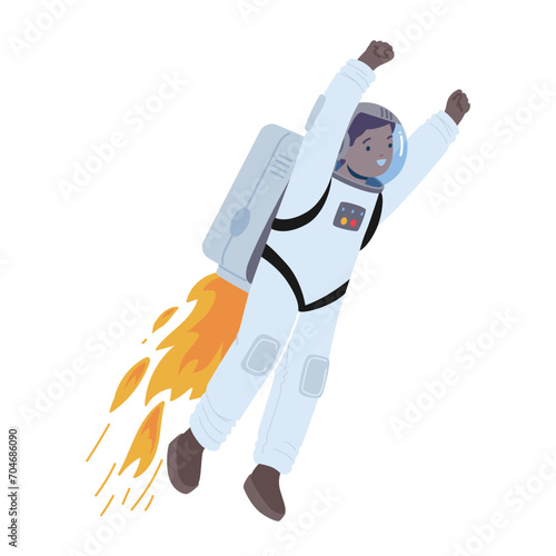 Fearless Kid Astronaut Soars Through The Cosmic Expanse With Jet Pack, Surrounded By Twinkling Stars And Distant Planets