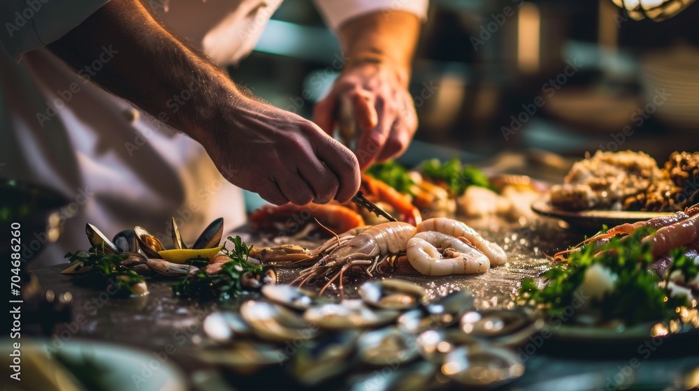 Obraz premium a close up of a person preparing food on a table with other food items on the table and in the background.