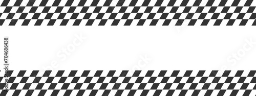 Race flags or checkerboard background. Chess game or rally sport car competition wallpaper. Tilted black and white squares pattern. Banner with checkered texture