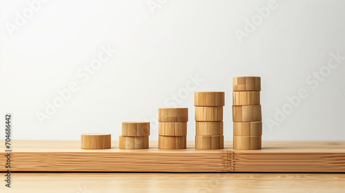 Wooden sticks as steps of growing business graph. Business growth and turnover concept.