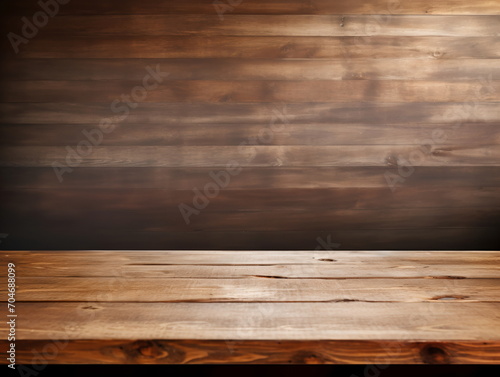 Empty wooden table with a dark wood background