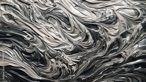 Abstract black and silver acrylic painted fluted 3d painting texture luxury background banner on canvas - Silver and black waves swirls. Decor concept. Wallpaper concept. Art concept. 3d concept.