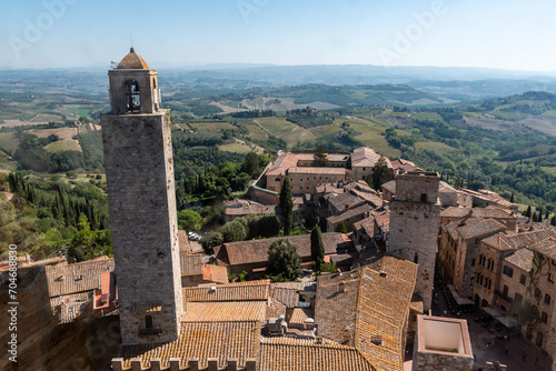 Wide panoramic view over downtown San Gimignano, seen from Torre Grosso photo