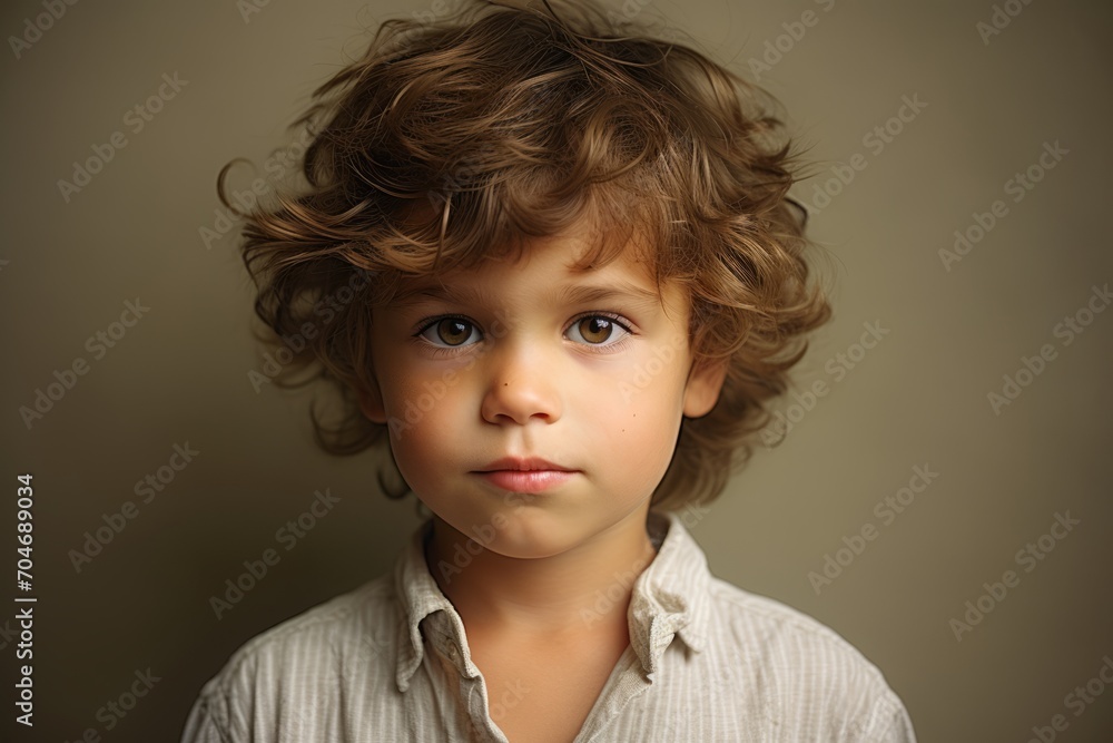 Portrait of a cute little boy with curly hair in a studio. Portrait of a cute little boy with curly hair in a studio.