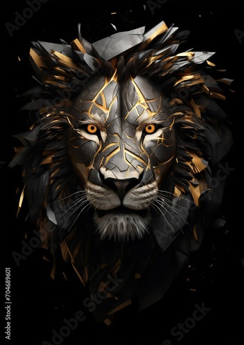 Majestic Abstract Lion in Golden Splendor. Generative ai