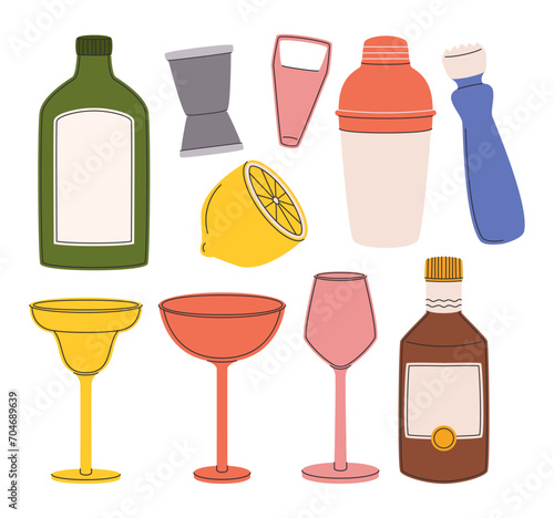 Precision Instruments For Mixology Mastery, Bartender Equipment Includes Glasses, Shaker, Jigger, Muddler And Opener