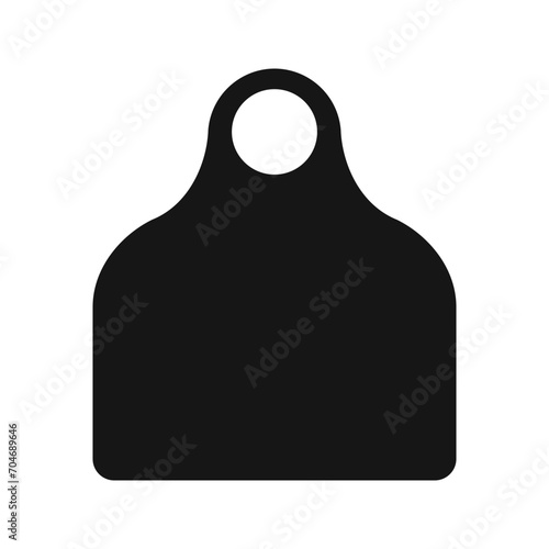 Cattle eartag icon. Blank black identification label for farm animals. Earmark mockup for livestock isolated on white background. Vector flat illustration.
