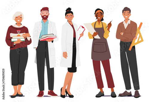 Teachers Stand In Orderly Rows, United Front Of Knowledge And Guidance. Each Poised Figure Embodies Education