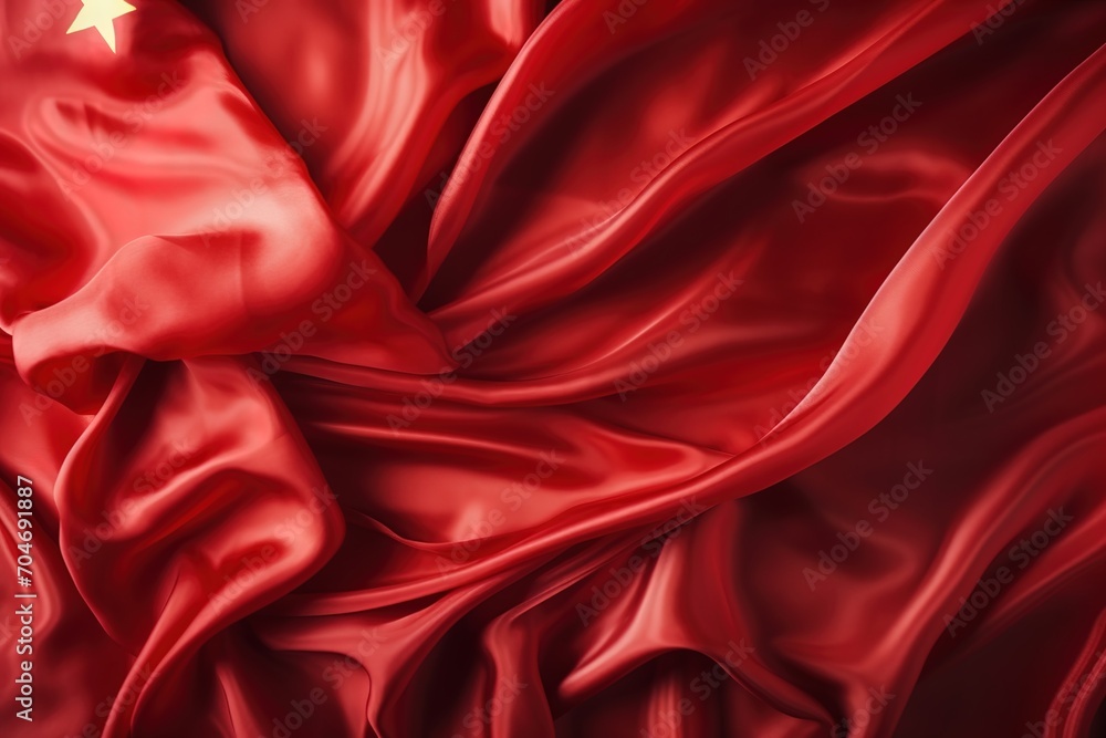 Red silk fabric with a golden star in the corner