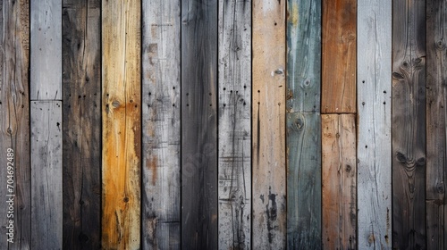 : An aged wooden wall, where each plank is a different shade, forming a beautiful, textured piece of art. 8k