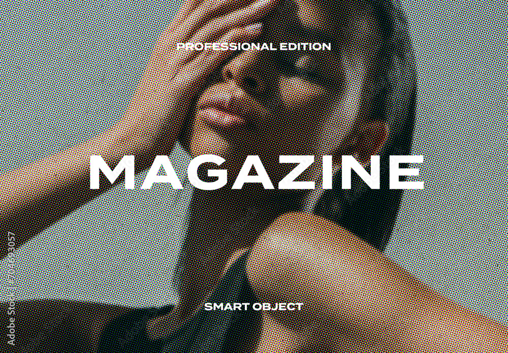 Magazine Retro Halftone Photo Effect Paper Texture Template Mockup ...