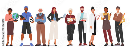 Dedicated Teachers Stand In A Row, Each An Inspiring Beacon Of Knowledge And Guidance, Ready To Shape The Minds
