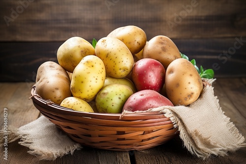 A basket full of different types of potatoes photo