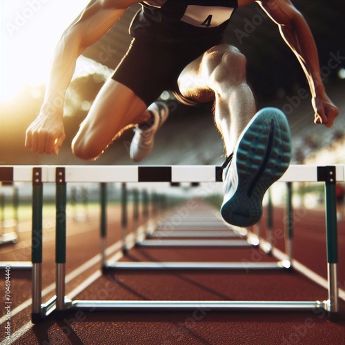 Person jumping hurdles photo