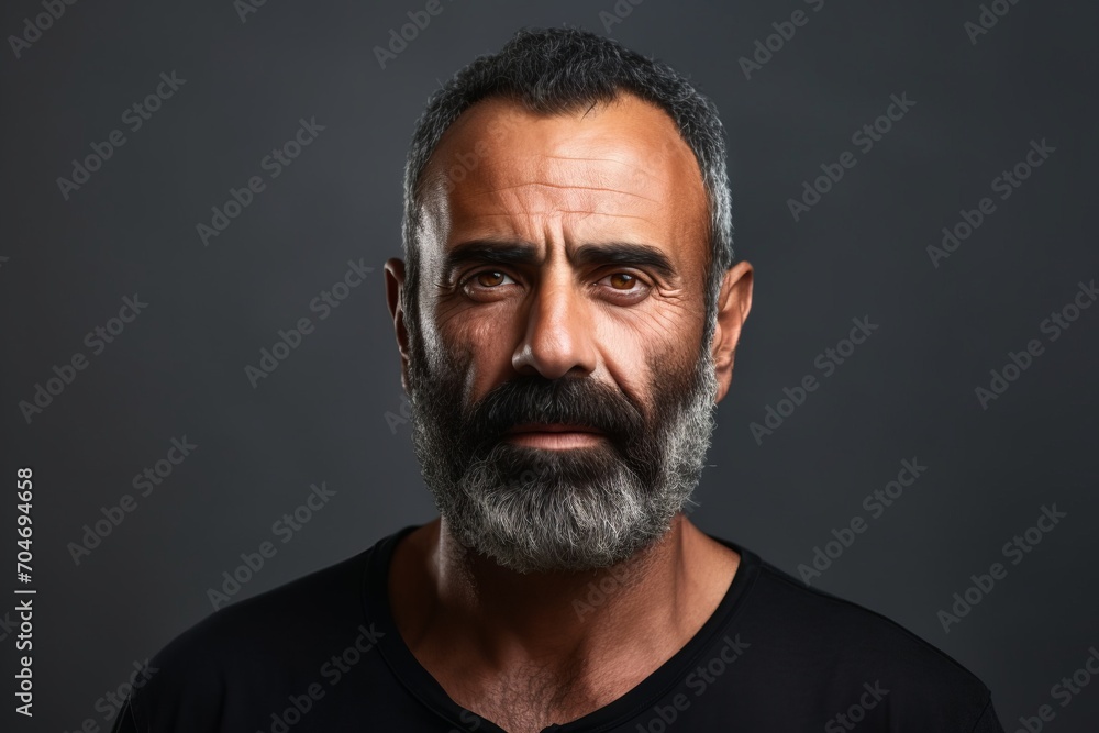 Portrait of a bearded man in a black t-shirt.