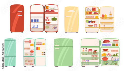 Closed And Open Refrigerators, Modern Appliances, That Use Cooling Technology To Preserve And Chill Food