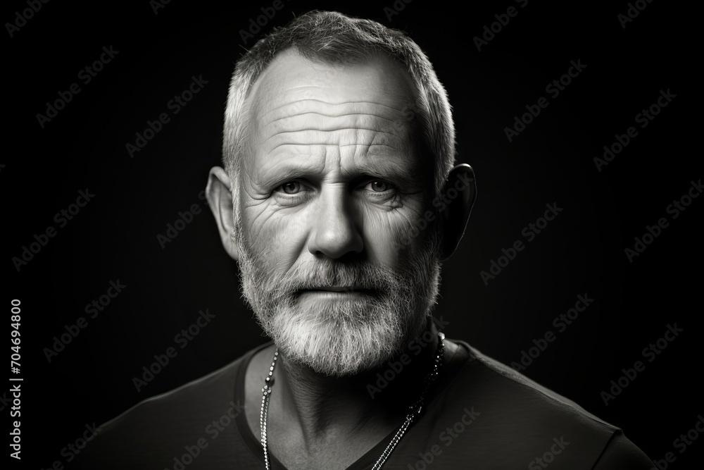 Portrait of a senior man with a beard on a black background.