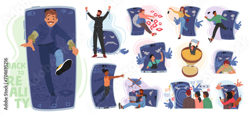 Enslaved By Screens, Characters With Cellphone Addiction Are Lost In A Virtual World, Oblivious To Reality