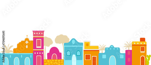 Street of colorful casitas facades vector illustration