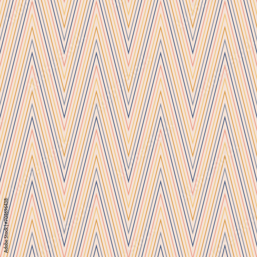 Fototapeta Naklejka Na Ścianę i Meble -  Chevron pattern. Retro vintage style zigzag stripes seamless background. Vector colorful ornament with diagonal lines, striped zig zag. Simple abstract geometric design in elegant pastel colors