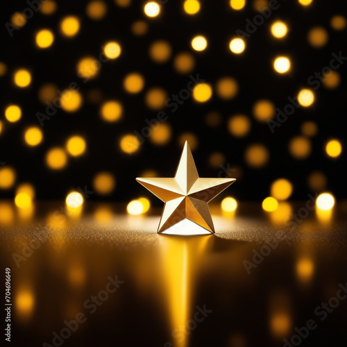 Golden star with lot of stars or sprinkle lights in the background depicting Christmas