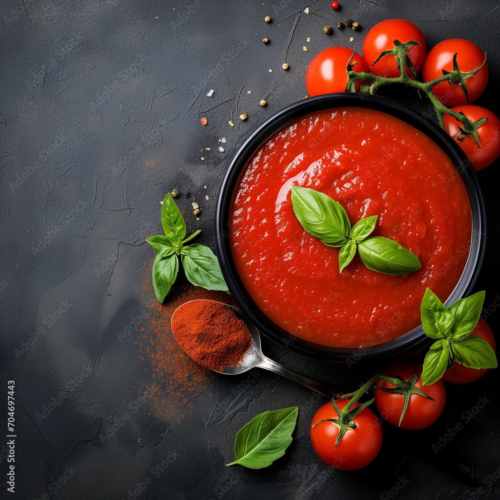 Classic homemade Italian tomato sauce with basil for pasta and pizza