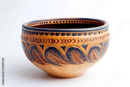 Handcrafted pottery bowl with intricate designs
