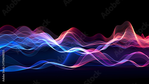 Abstract sound waves visualized as colorful pulsating ribbons on a black background
