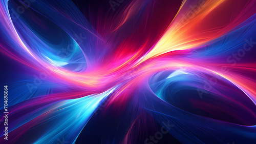 Abstract energy waves radiating from a central point with vibrant neon colors