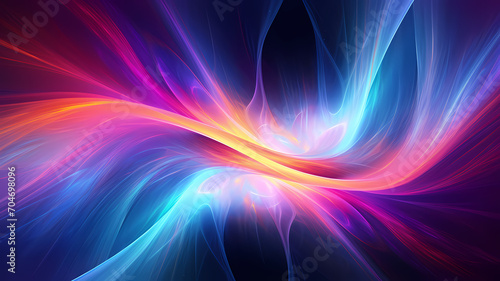 Abstract energy waves radiating from a central point with vibrant neon colors