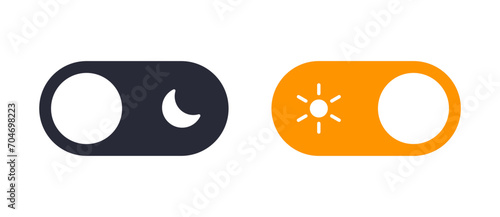 Toggle switch buttons and sun and moon icon vector on off dark and light mode switch button - night day mode signs - enable or disable icons for app user interface and web elements