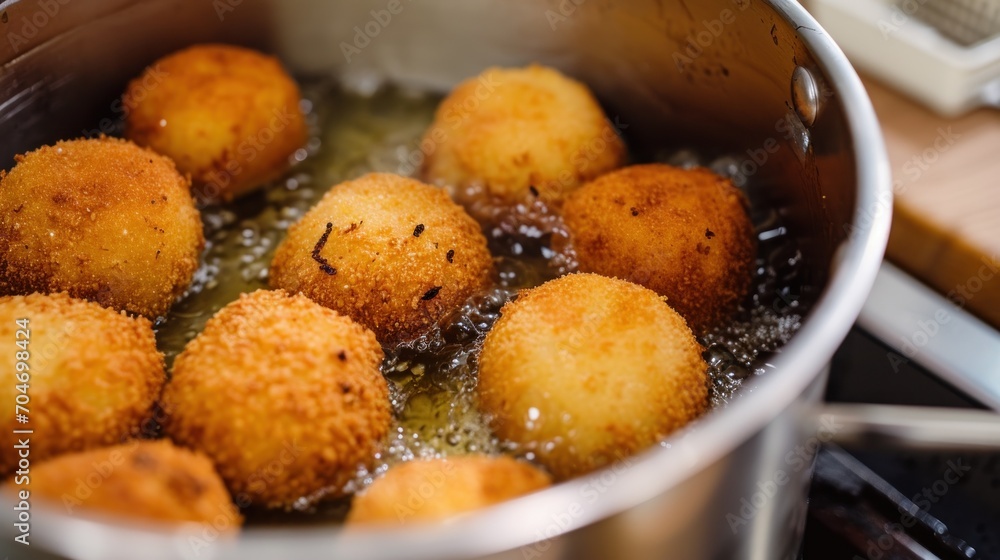 a frying pan filled with fried food on top of a stove top burner next to a frying pan with a frying pan full of fried food on top of fried food on the stove top. a frying pan filled with fried food on top of a stove top burner next to a frying pan with a frying pan full of fried food on top of fried food on the stove top.