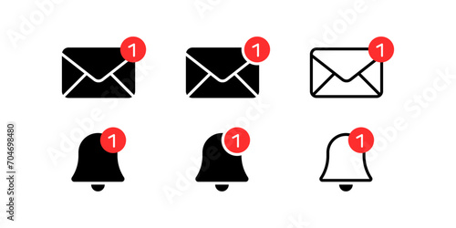 Notification bell icon set. New email message notification icon or alarm alert reminder icon sign - Web icons collection set photo