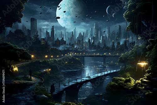 Ciudad futurista de noche 