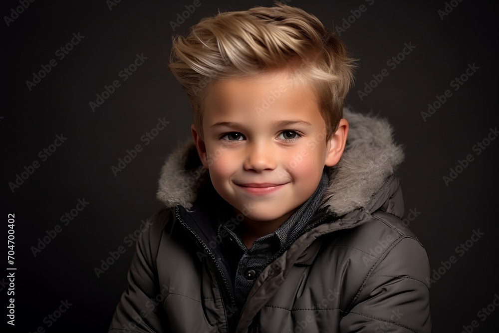 Portrait of a cute little boy in a warm jacket. Studio shot. Portrait of a cute little boy in a warm jacket. Studio shot.