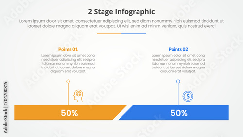2 points stage template for comparison opposite infographic concept for slide presentation with percentage horizontal bar with flat style