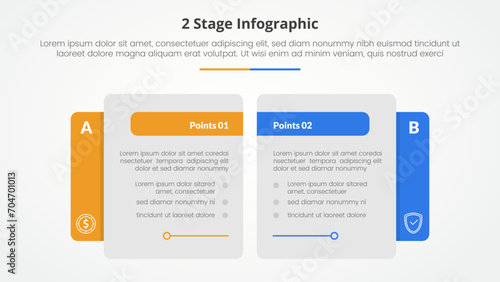 2 points stage template for comparison opposite infographic concept for slide presentation with creative big table side with flat style photo