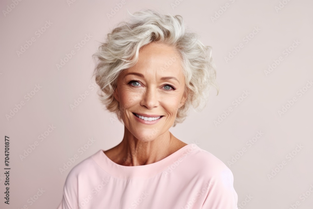 Portrait of a beautiful senior woman smiling at the camera over pink background Portrait of a beautiful senior woman smiling at the camera over pink background