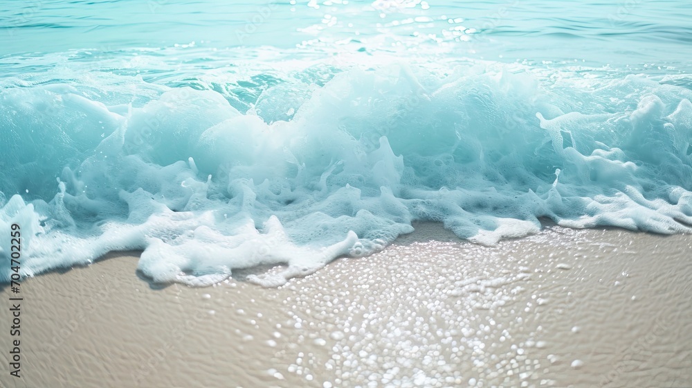 Fototapeta premium Soft blue ocean wave on the beach and soft wave background. 