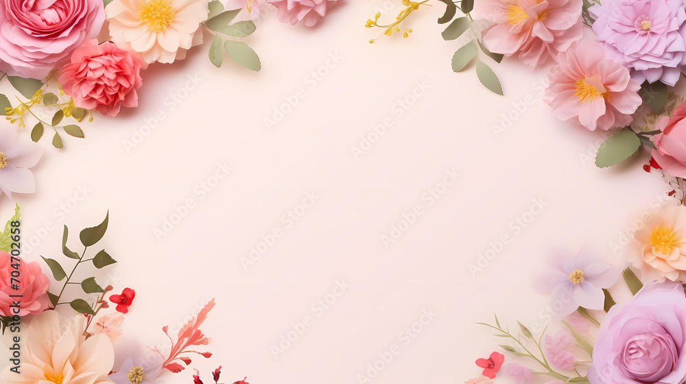 Fototapeta premium Floral frame with decorative flowers, decorative flower background pattern, floral border background