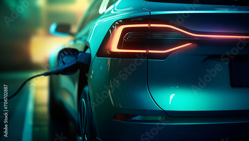 electric car charging at night. Generative AI