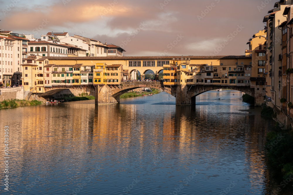 Famous Ponte Vecchio in Florence during sunset