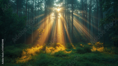 Fotografering Rayos de sol en medio del bosque
