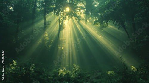Rayos de sol en medio del bosque