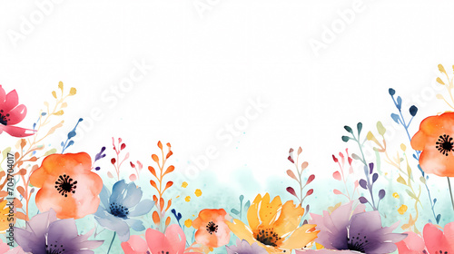Fototapeta Naklejka Na Ścianę i Meble -  Floral frame with watercolor flowers, decorative flower background pattern, watercolor floral border background