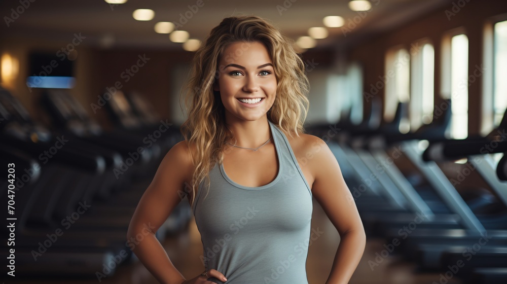 Portrait of a smiling young woman in a gym