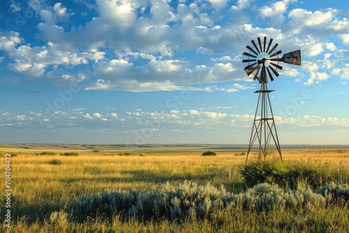Rustic windmill on a sunny countryside field Idyllic